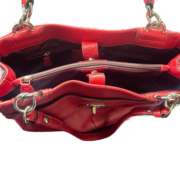 Coach Penelope Turnlock Satchel Bag Red Pebbled Leather - Picture 7 of 10